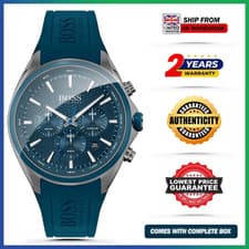 Image of HUGO BOSS Distinct HB1513856 Blue Rubber Strap Dial Chronograph Mens Watch 46mm