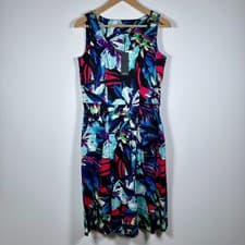 Image of M&Co ladies floral A-Line multi coloured pattern dress size 10 BNWT lined blue