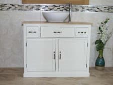 Image of Bathroom Vanity Unit | White Cabinet Wash Stand with Ceramic Basin