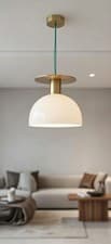 Image of Modern Brass & White Dome Pendant Ceiling Light with Minimalist Design