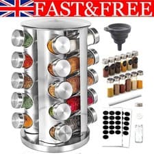 Image of Stainless Steel 20 Jar Revolving Spice Rack Stand Carousel Rotating Glass Jars