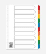Image of Divider 10 Part A4 Card White 150gsm with Coloured Mylar Tabs -