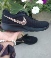 Image of Womens Bling Nike Tanjun Shoe Custom with Rose Gold Crystal Rhinestone Sneakers