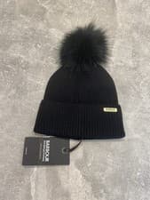 Image of Barbour International Mallory Pom Beanie One Size Black Brand New with Tags