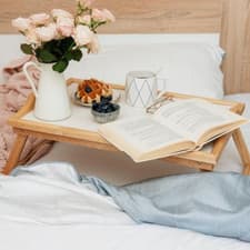 Image of White Top Pinewood Bed Tray with Folding Legs