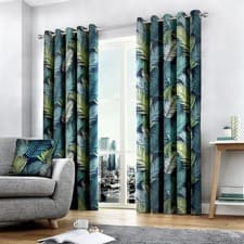 Image of Fusion Tropical Print Multi 100% Cotton Eyelet Lined Curtains Window Panels UK