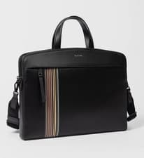 Image of Paul Smith Black Leather 'Signature Stripe' Double Zip Folio