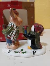 Image of Christmas Moose Penguin 3 Piece Salt Pepper Shaker Set By Carlton Cards