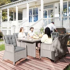 Image of 6 Seater Round PE Rattan Dining Set with Cushions, Garden Furniture Set