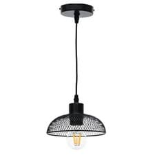 Image of Matt Black Metal Mesh Ceiling Pendant Light Fitting Industrial 18cm Diameter