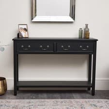 Image of Large Black 2 Drawer Console Table storage shelf vintage furniture hallway