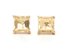 Image of 9ct Gold Citrine Square Studs Earrings Gift Boxed Made in UK