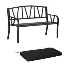 Image of Outsunny 2-Seater Metal Garden Bench w/Cushion, Backrest&Armrest, Black