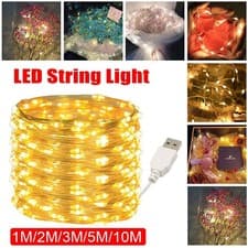 Image of 1/2/3/5/10M USB LED String Light Copper Silver Wire Garland Light Fairy Lights