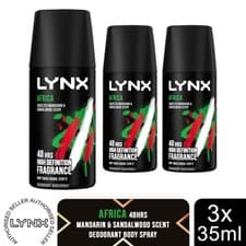 Image of Lynx Africa Body Spray 35ml 3 Pack 48H Freshness Mens Travel Size Deodorant