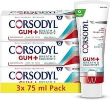 Image of Corsodyl Gum+ Sensitivity Whitening Toothpaste 75ml – Pack of 3