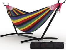 Image of Double Hammock with Steel Stand, 350 lb Capacity, Portable In/Outdoor Carry Bag