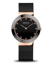 Image of Bering Ladies Watch Wristwatch Black And Rose Gold Coloured