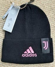 Image of Official LARGE ADIDAS JUVENTUS Black Pink Football BEANIE HAT Toque OSFL HN6953