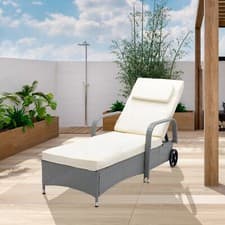 Image of Rattan Sun Lounger Bed Recliner Outdoor Garden Chair