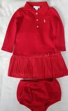 Image of Ralph Lauren Polo girls kids baby's Dress with pant/bloomer size 12 month's