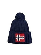 Image of Napapijri Semiury 5 Navy Blue Cuff Bobble Beanie Hat - One Size Adults
