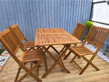 Image of Wooden Garden Dining Set 4 Seater Folding Chairs Table Rustic Patio Furniture