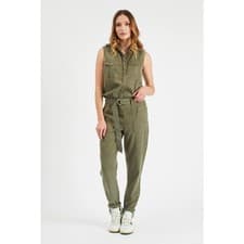 Image of Etienne Marcel Belted Slim Leg Cargo Jumpsuit Tencel Military Aviator Casual XS