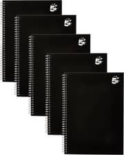 Image of A4 Notebook Hardback Wirebound Ruled Notepad Black Pack of 5