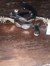 Image of Men's Partrade/Metalab Black Western spurs w/German silver Aztec trim