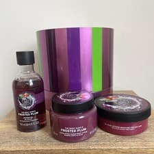 Image of The Body Shop Frosted Tin of Delights Discontinued 2017 Frosted Plum Gift Set