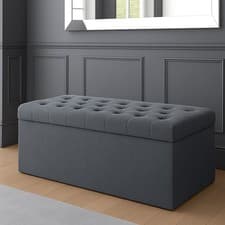 Image of SD Chesterfield Upholstered Velvet Storage Ottoman Box, End of Bed Storage Bench