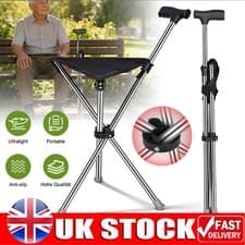 Image of 2in1 Folding Walking Stick Seat Portable Cane Seat Stool Seniors Cane with Seat