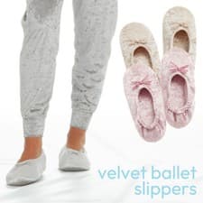 Image of Ladies Ballerina Slip On Ballet Slippers Crushed Velvet Velour Indoor Slippers