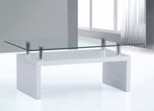 Image of Coffee Table Clear Glass Rectangle Top White Gloss Frame Modern Coffee Table