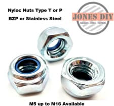 Image of NYLOC NUTS STAINLESS / BZP M5 M6 M8 M10 M12 M16 TYPE T TYPE P NYLON LOCKING NUT