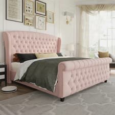 Image of New Tulip Winged Sleigh Plush Velvet Bed Frame - Mattress & Gas Lift Storage