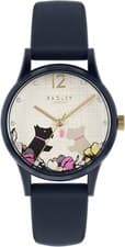 Image of RADLEY Say It with Flowers Ladies Navy Silicone Strap Floral Kissing Dogs Watch