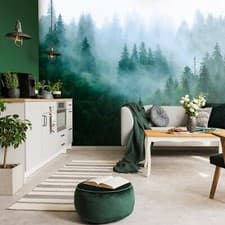 Image of FOREST FOG GREEN 3D Photo Wallpaper Wall Mural Modern for Bedroom Living Room