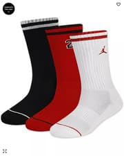 Image of AIR Jordan Big Boys 3-pack Cushioned CREW socks Size M 9-11 Blue Black Red