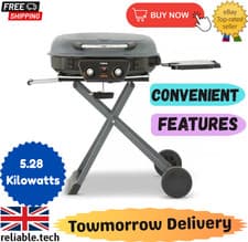 Image of Tower Barbecue Portable Gas Grill Tourer 2 Burner Foldable + wheels 113x53x92cm