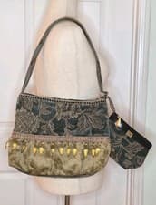 Image of Vintage Sharif Tapestry Shoulder Bag Teal Green Floral With Cosmetic Bag NWOT