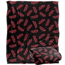 Image of Stranger Things Logo Pattern Officially Licensed Throw Blanket 152 x 127 cm