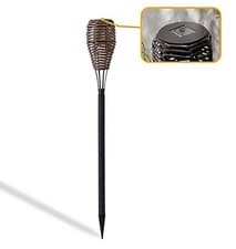 Image of 2 X Rattan Brown Solar Light Torch Garden Lighting Outdoor New