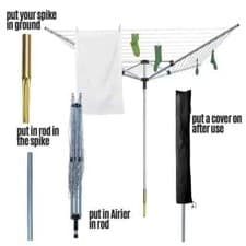 Image of Heavy Duty 60M Rotary Airer Washing Line 4 Arm Clothes Dryer Ground Spike&Cover
