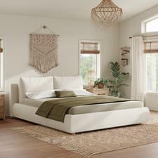 Image of 5ft Ottoman Bed Upholstered King Size Bed Frame with Soft Headboard, 150x200 cm