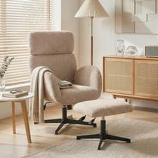 Image of Swivel Armchair and Footstool Set, Raindrop Velvet Accent Chair Refurbished