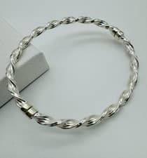 Image of 925 Solid Sterling Silver Ladies Rope Hinged Bangle 4.5mm / 60mm Diameter NEW