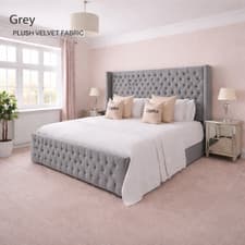 Image of Ottoman CHESTERFIELD Bed Frame Winged Plush Velvet Gas Lift Double &King Size