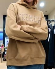 Image of Ex M & S Embelished Weekend Print hooded sand sweatshirt size S/M/L
